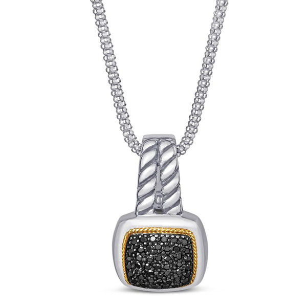 18kt Gold and Sterling Silver Pendant with Black Diamonds
