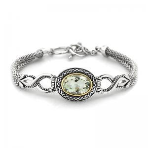 14kt Gold and Sterling Silver Bracelet with Green Amethyst