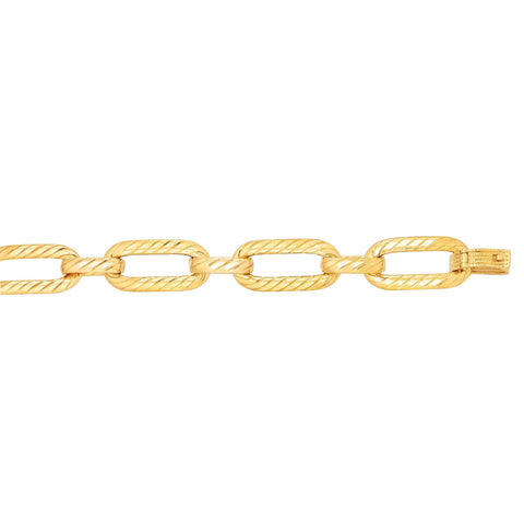14kt 8 inches Yellow Gold Shiny+Textured 13.6mm Oval Link Bracelet with Buckle Clasp