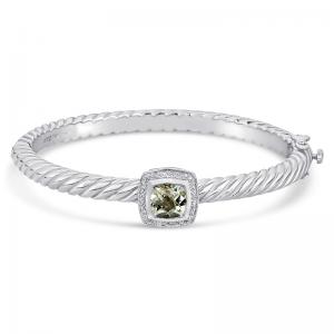 Sterling Silver and Steel Bracelet with Green Amethyst and Diamonds