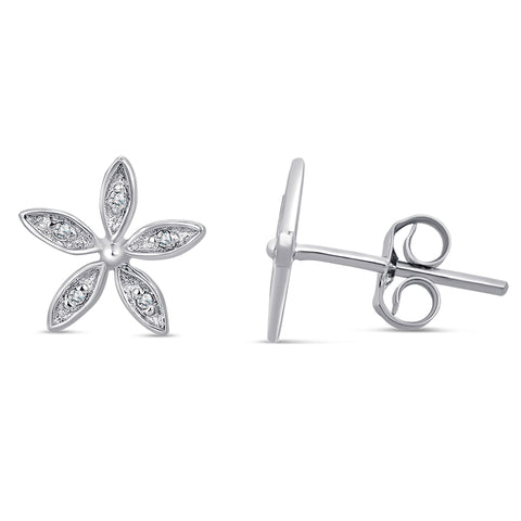 Sterling Silver Flower Earrings with Diamonds