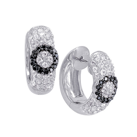 Sterling Silver Hoop Earrings with Black Diamond and White Topaz