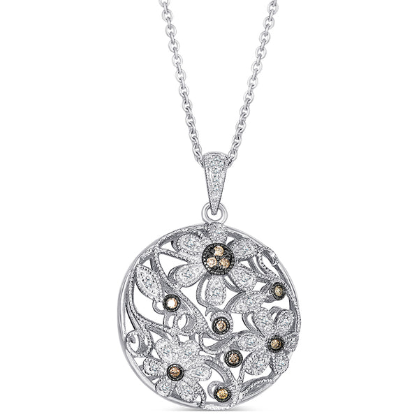 Sterling Silver Pendant with Brown and White Diamonds