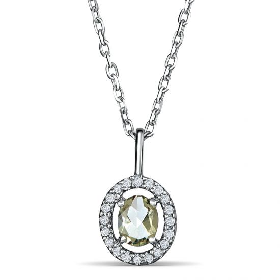 Sterling Silver Pendant with Green Amethyst and Diamond