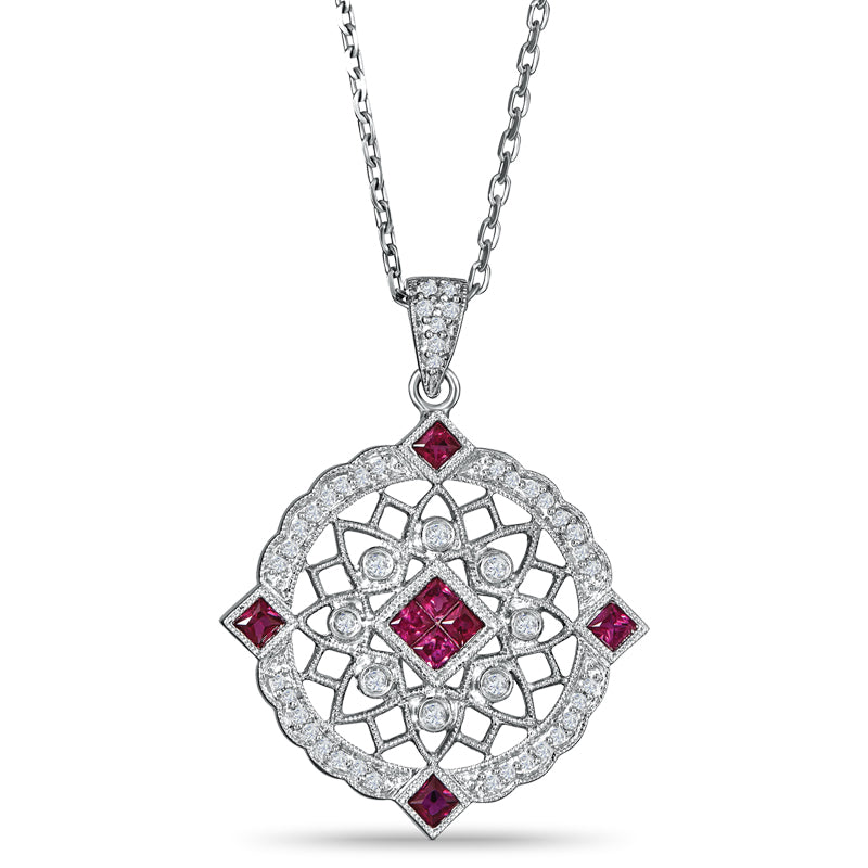 Sterling Silver Pendant with Ruby and Diamond