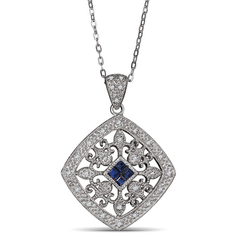 Sterling Silver Pendant with Sapphire and Diamonds