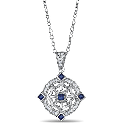 Sterling Silver Pendant with Sapphires and Diamonds