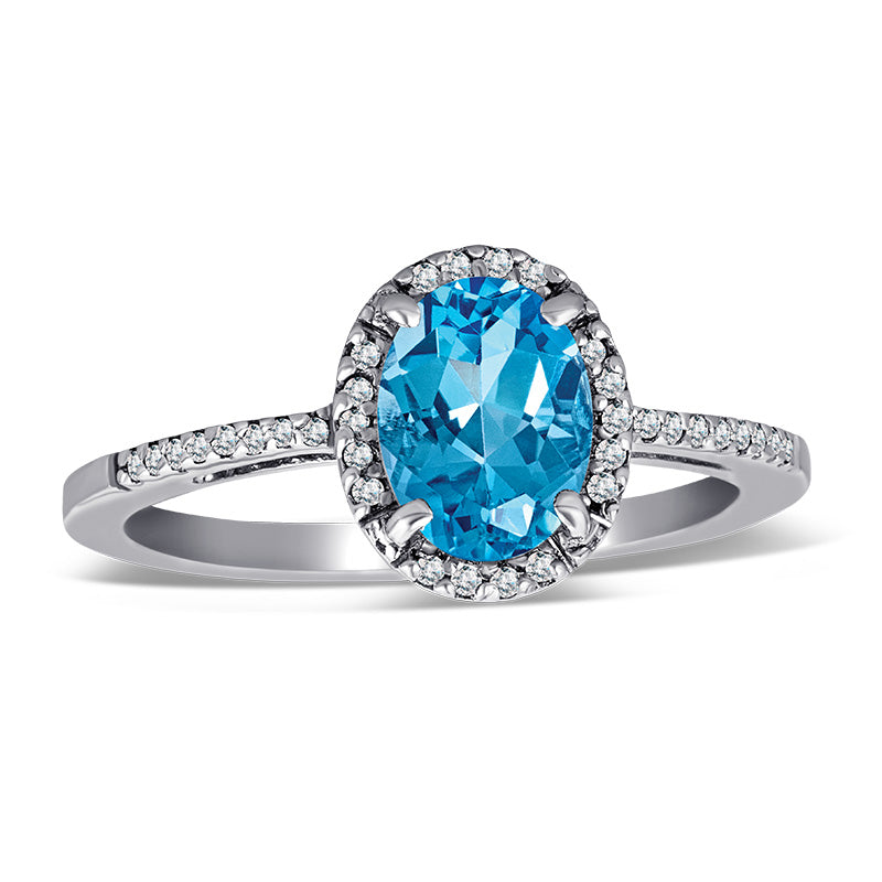 Sterling Silver Ring with Blue Topaz and Diamond