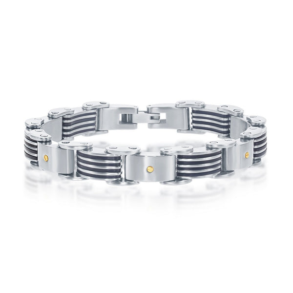 Stainless Steel & Rubber Bar-Look Bracelet with Gold-Plated Screw