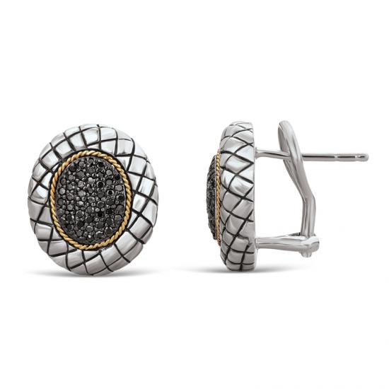 18kt Gold and Sterling Silver Earrings with Black Diamonds