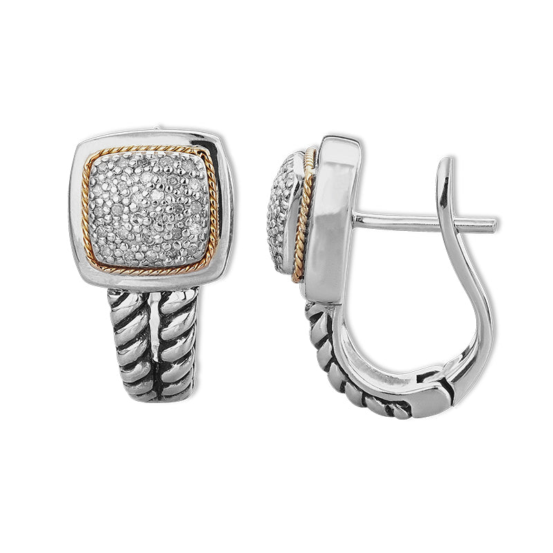18kt Gold and Sterling Silver Earrings with Diamonds