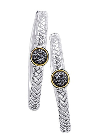 18kt Gold and Sterling Silver Earrings with Black Diamonds