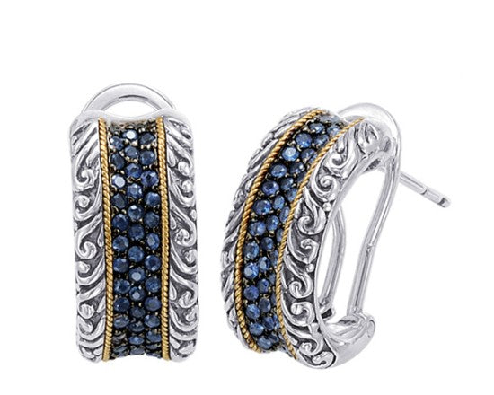 18kt Gold and Sterling Silver Earrings with Blue Sapphire