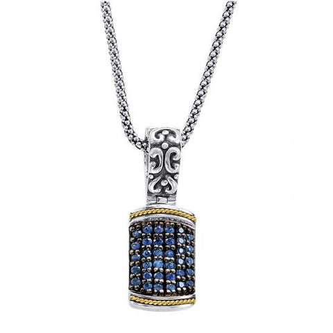 18kt Gold and Sterling Silver Pendant with Blue Sapphires