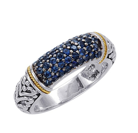 18kt Gold and Sterling Silver Ring with Blue Sapphires
