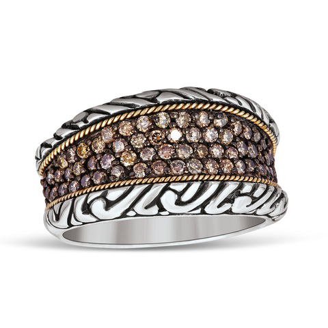 18kt Gold and Sterling Silver with Brown Diamonds