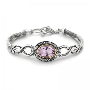 14kt Gold and Sterling Silver Bracelet with Amethyst
