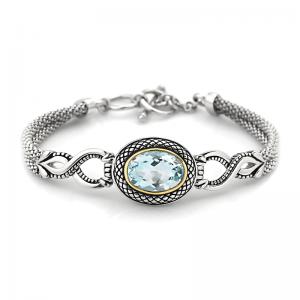 14kt Gold and Sterling Silver Bracelet with Blue Topaz