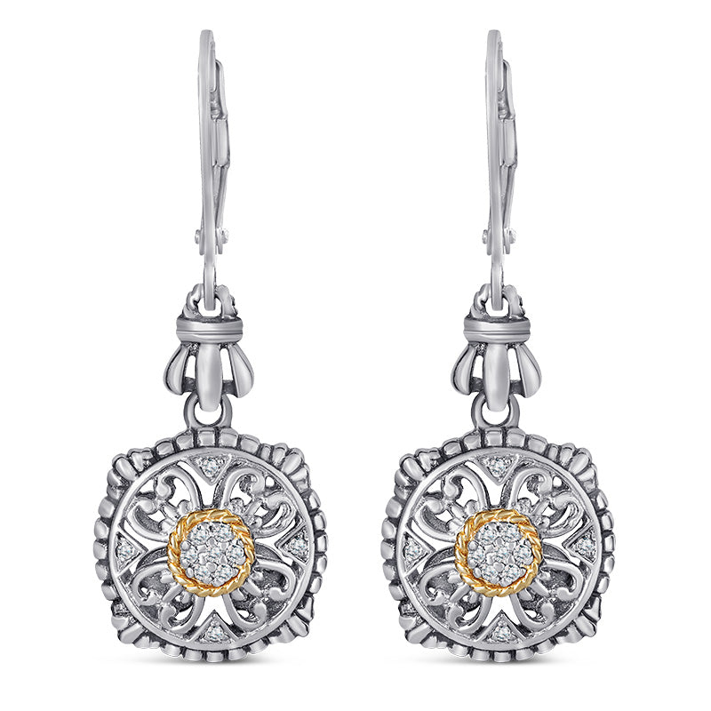 14kt Gold and Sterling Silver Earrings with Diamonds