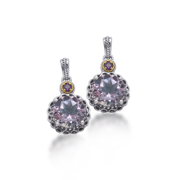 14kt Gold and Sterling Silver Earrings with Pink Amethyst