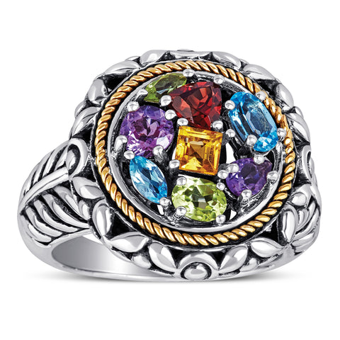 14kt Gold and Sterling Silver Ring with Multi-Color Stones