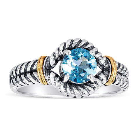 14kt Gold and Sterling Silver Ring with Blue Topaz