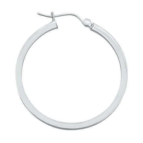 14K White Gold Square Hoop Earrings- 1 1/2 Inch