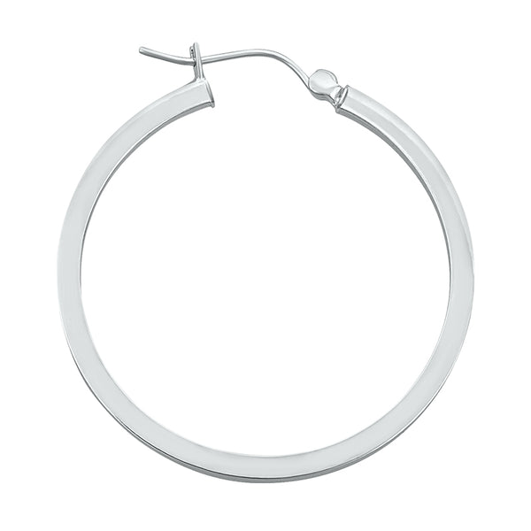 14K White Gold Square Hoop Earrings- 1 1/2 Inch