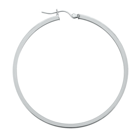 14K White Gold Square Tubed Hoop Earrings- 2 1/4 Inch