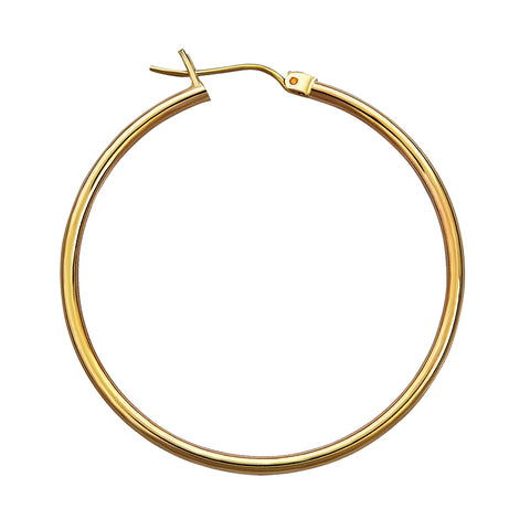 14K Yellow Gold 2mm Hoop Earrings- 1 1/2 Inch