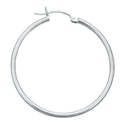 14K White Gold High Polished Hoop Earrings- 3/4 Inch