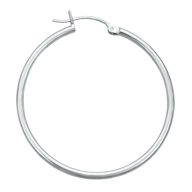 14K White Gold High Polish Hoop Earrings- 1 Inch