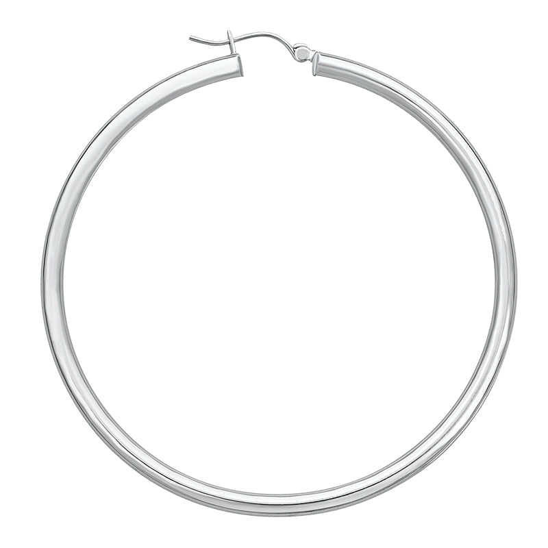 14K White Gold High Polish Hoop Earrings- 1.50 Inch