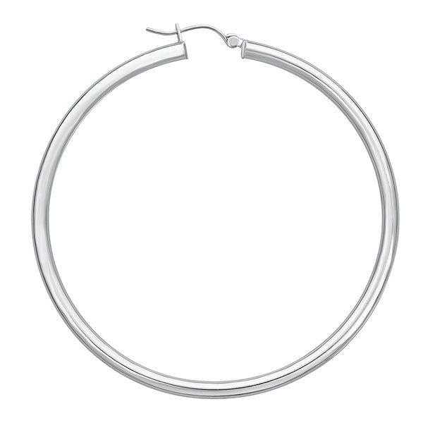 14K White Gold High Polish Hoop Earrings- 2.25 Inch