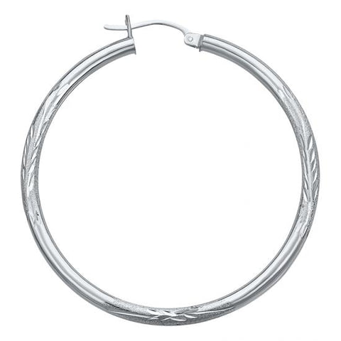 14K White Gold Satin Hoop Earrings-1 Inch