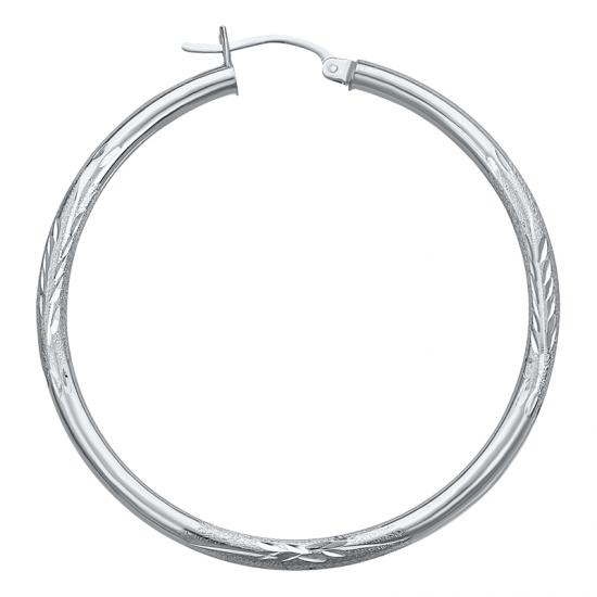 14K White Gold Satin Hoop Earrings-1 Inch