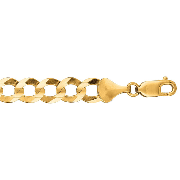 10K 8.5 inches Yellow Gold 8.2mm Diamond Cut Comfort Curb Chain Bracelet with Lobster Clasp