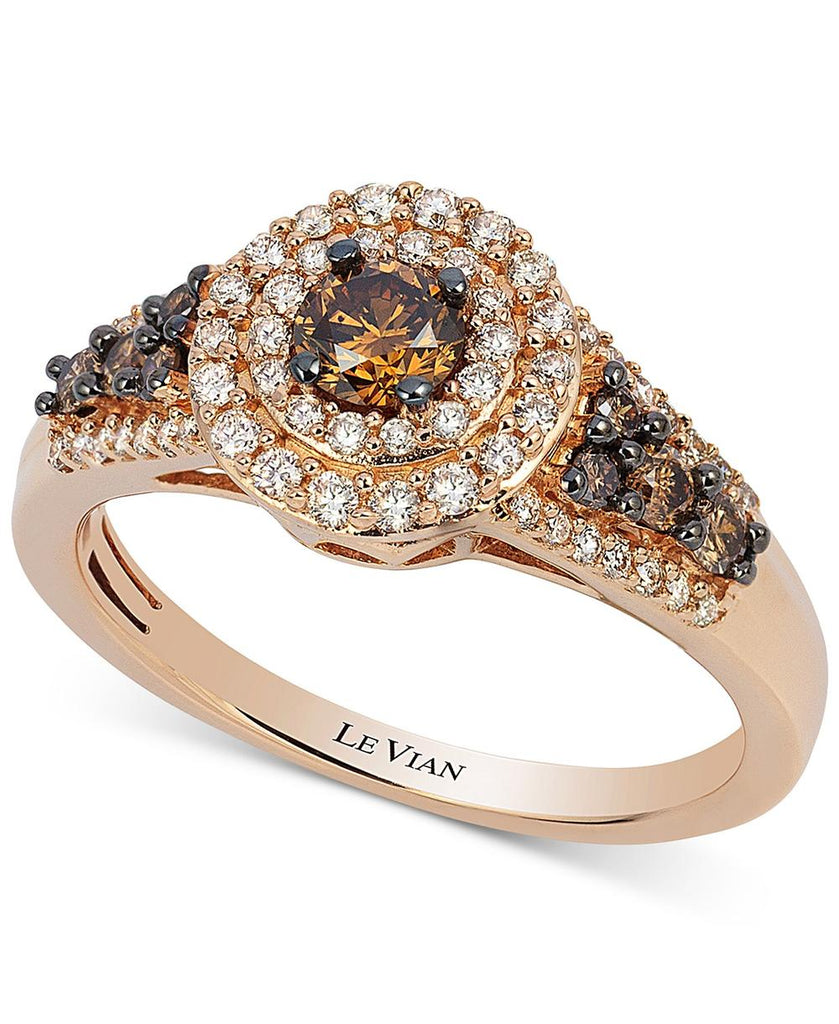 Le Vian Chocolatier® Chocolate Diamond and White Diamond Halo Ring (3/4 ct. t.w.) in 14k Rose Gold