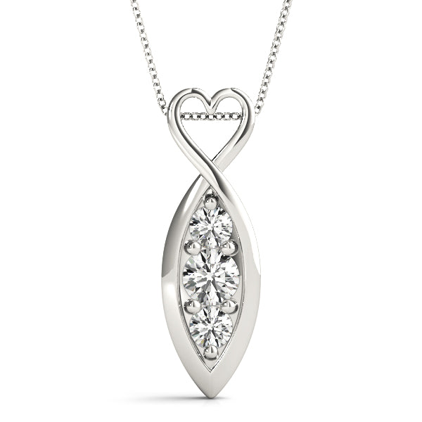 14kt Gold Diamond Necklace with Three Stone and Heart - Dia.25ct