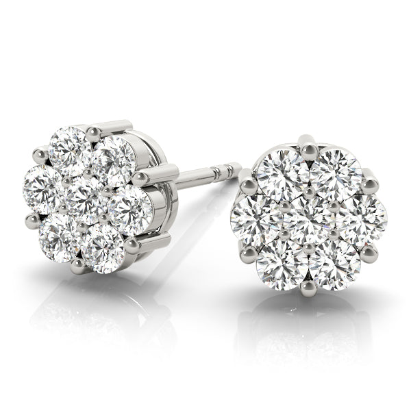 14kt Gold Diamond Cluster Earrings - D.50ct