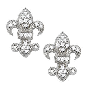 14kt Gold 'Fleue de lis' Earrings with Diamonds - D.25ct