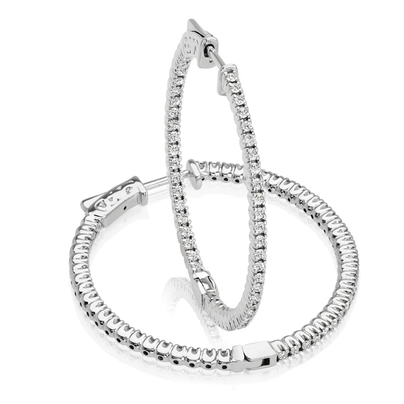 14kt Gold In/Out Diamond Hoop Earrings - 1ct -35mm
