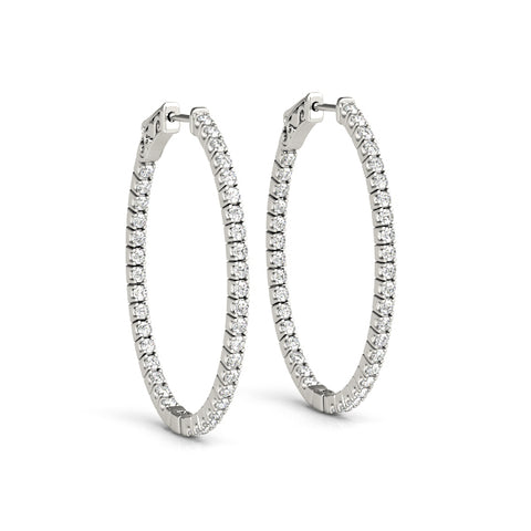14kt Gold Oval Shaped Diamond Hoop Earrings - 47mm - 1.25ct