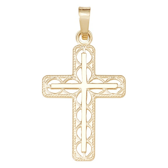 14kt Yellow Gold Cross - Textured and High Polished - 5/8" x 7/8"