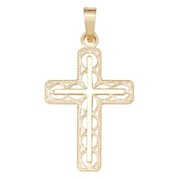 14kt Yellow Gold Cross - Textured and High Polished - 5/8" x 7/8"