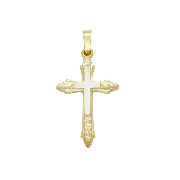 14kt Gold Cross - Textured and High Polish - Hollow - 1" x 1/2"
