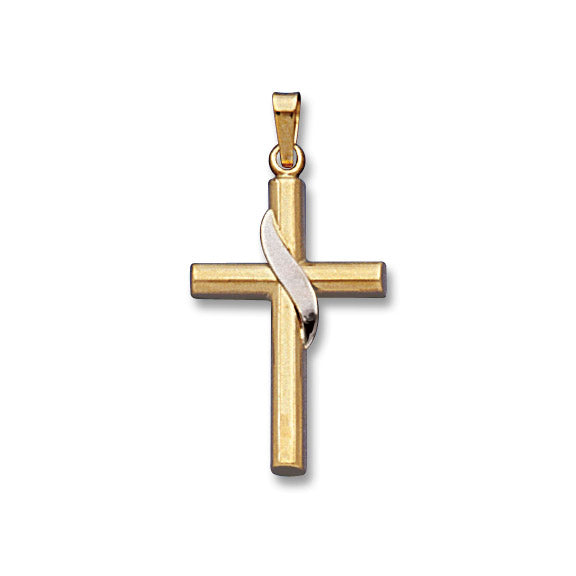 14kt Gold Cross - Two Toned - 1 1/4 x 5/8 Inch