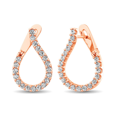 14K Rose Gold Diamond 5/8 Ct.Tw. Hoop Earrings