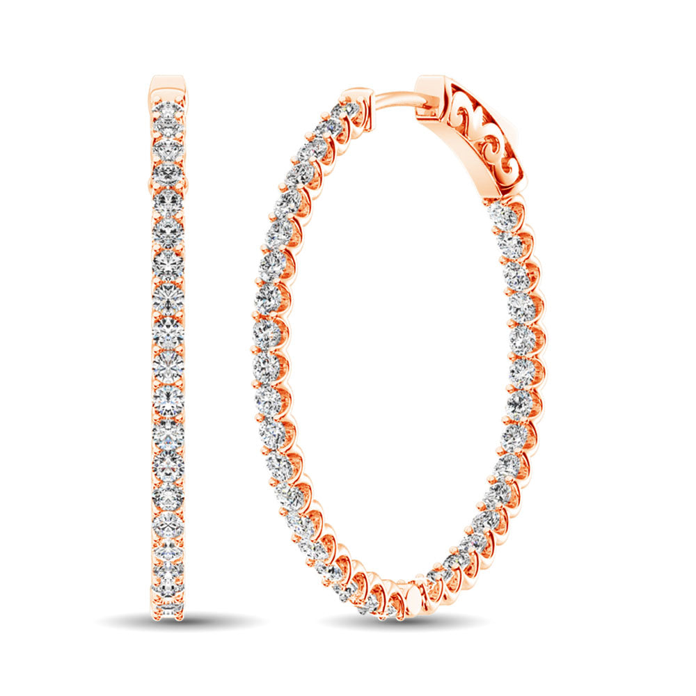 14K Rose Gold Diamond 3/4 Ct.Tw. In and Out Hoop Earrings