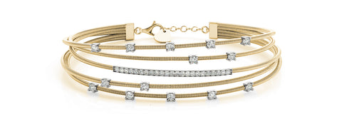 14kt Yellow Gold Flexible Diamond Bangle Bracelet - Dia.65ct